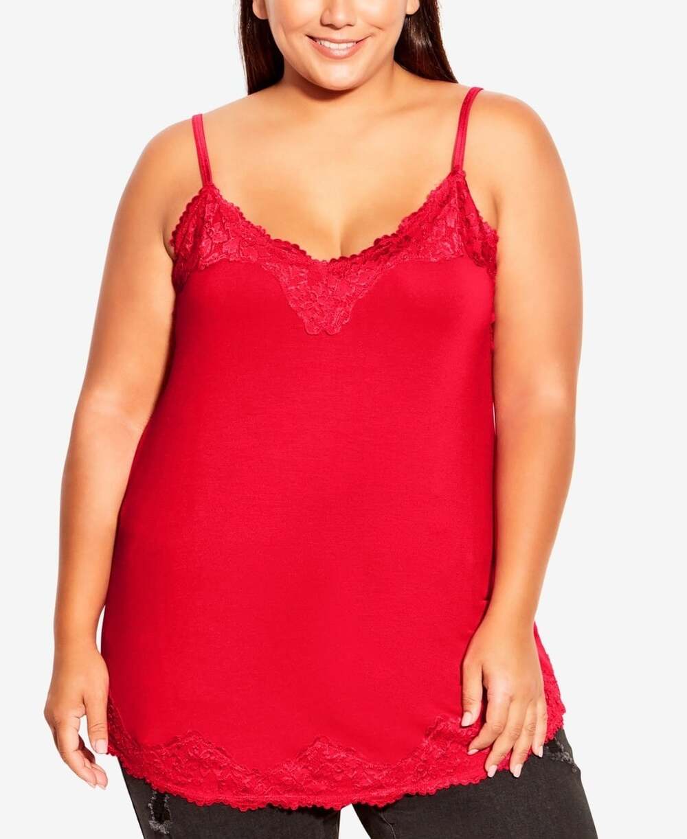 Avenue Lace Cami Top Womens 18 Persian Red Sleeveless Plus Size New Tags